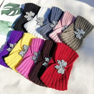 Buntes Strass Strick Stirnband, warmes Winter Haaraccessoire, stylisches elastisches Band.