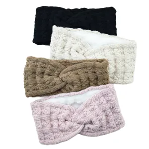 Womens fleece lined cross knitted headband winter warm thick crochet hair band ear warmer