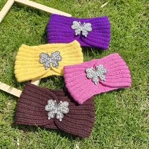 Bunte Kristall Schmetterling gestricktes Stirnband Wolle Haarband winterwarmes Zubehör