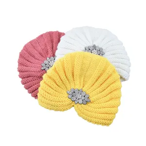 Élégant bonnet turban en tricot strass, bonnet d'hiver chaud pour femmes et quotidien.