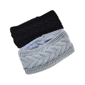 Winter thermal knitted headband fleece lined twist hair band cozy ear warmer sports head wrap