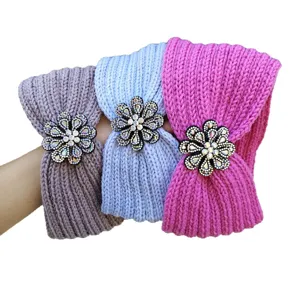 Knitted rhinestone flower headband winter warm hair band for sports and daily use hair accs