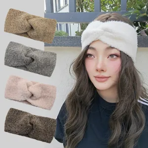 Women Knitted Cross Twist Headband Solid Color Wide Headwrap Winter Ear Warmer Polyester Elastic Hair Band For Wash Face Makeup Daily Accessories