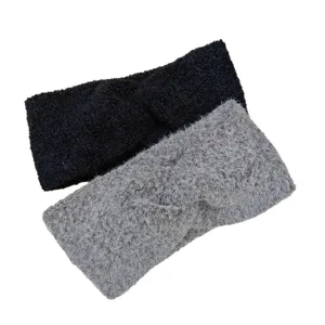 Plush cross headband solid color knitted hair band wide winter ear warmer face washing band