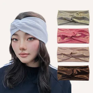 Damen Elastisch Breit Polyester Metallic Glänzend Kreuz Twist Stirnband Einfarbig Sport Workout Make-up Yoga Kopfband Haarband Haaraccessoires