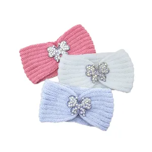 Buntes Strass Schmetterling Strick Stirnband für Damen, gemütlicher warmer Haarschmuck