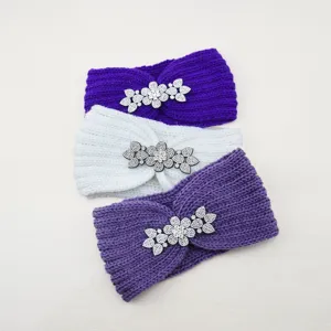 Knitted rhinestone headband winter warm fleece hair band fashionable outdoor elastic headwear