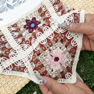 Häkeln Dreieck Haartuch im Vintage Stil handmade Lochmuster Strick Stirnband Boho Blumen