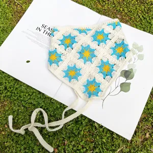 Diadema triangular floral de ganchillo vintage, bonito pañuelo de pelo tejido, accesorio campestre