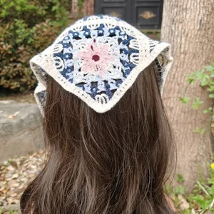 Retro gehäkeltes Blumen Dreieck Haartuch, pastoraler Stil gesticktes Kopfband für Damen.