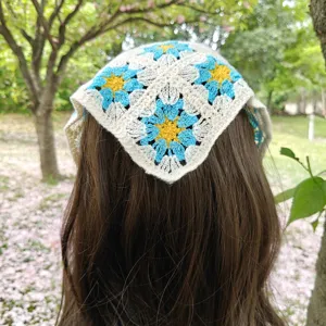 Pañuelo bandana de ganchillo retro, diadema de punto calado estilo bohemio verano mujer.