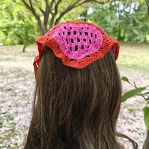 Crochet heart bandana headband knit pastoral style hair accessory for outdoor spring and summer