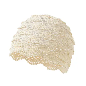 Bonnet crochet beige femme ajouré style vintage bonnet mignon style pastoral pull over