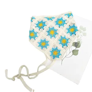 Cinta para el pelo triangular floral de ganchillo retro, diadema de punto de verano.