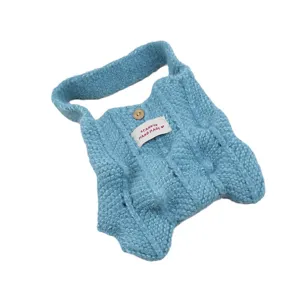 Bolso de mano de punto azul otoño invierno informal bolso de lana diseño plisado bolso tejido