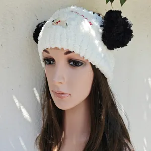 Fluffy coral fleece wide headband cute animal embroidery knitted hair band winter warm wear.