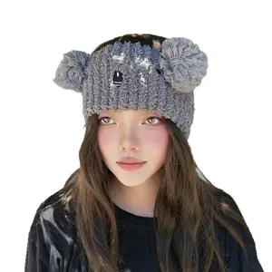 Grey koala plush headband cute animal knitted hair band fluffy winter face washing hair hoop