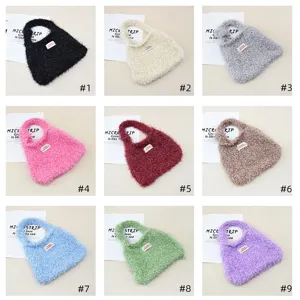 Borsa a mano in maglia peluche secchio autunno inverno morbido tinta unita shopper chic