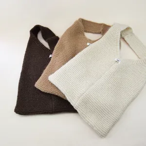 Koreanischer Stil einfarbige gestrickte Umhängetasche, lässige Herbst Winter Handtasche.