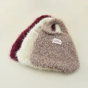 Borsa a mano in maglia soffice autunno inverno secchiello carino borsa peluche lana morbida