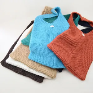 Einfarbige gestrickte Wolle Handtasche süße Bonbonfarbe lässig Herbst Winter Umhängetasche