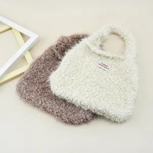 Borsa a mano in maglia soffice autunno inverno borsa tote peluche morbida secchiello