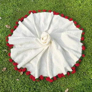 Coperta lavorata a maglia di rose fatta a mano morbida coperta floreale per divano