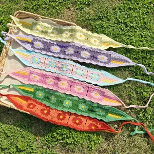 Minimalistisch Bohemien Häkeln Blumen Gestrickt Stirnband Vintage Ajouré Farbblock Haarband Süß Pastoraler Stil Kopfband Für Damen