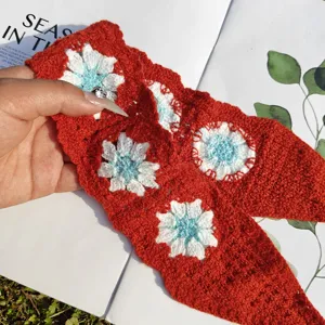 Handmade Crochet Daisy Headband Red Knitted Hair Band Floral Hair Accessories For Women