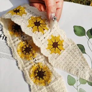 Handmade crochet sunflower headband knitted hair band pastoral floral hair accessory for women