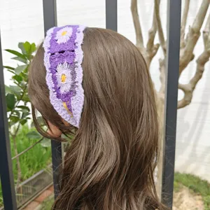 Gestricktes Häkel Blumen Stirnband süßes Retro ausgehöhltes farbblock Haarband Damen Alltag
