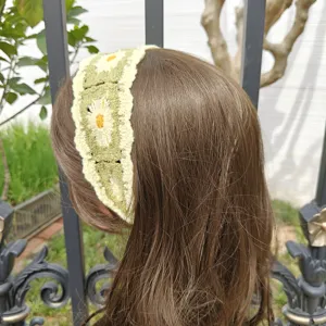 Gestricktes Häkel Gänseblümchen Stirnband grünes Blumen Vintage Haarband boho Stil Haarschmuck