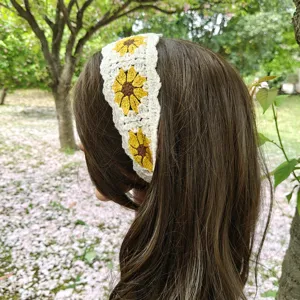 Handmade crochet sunflower headband cute daisy hair band pastoral style hair accessory