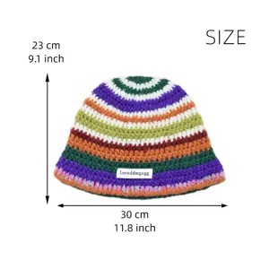 Chapeau seau rayé au crochet fait main bonnet en tricot coloré chapeau de pêcheur chaud