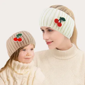 Fascia per Capelli Lavorata a Maglia in Acrilico Ciliegia Righe Verticali Fascia Larga Protezione Orecchie Calda Accessori per Capelli Bambini Donna