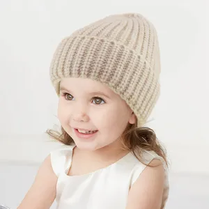 Kids Winter Acrylic Cable Knit Beanie Hat Unisex Toddler Candy Color Solid Color Warm Brimless Cuffed Pullover Skull Cap