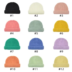 Kinderen snoep kleur gebreide muts dock cap winter warme opgerolde rand muts #1-#12