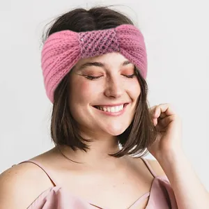 Vintage Polyester Rhinestone Knit Bowknot Headband For Women Western Ribbed Elastic Warm Ear Protection Winter Outdoor Headwrap Hair Accessories