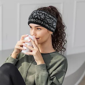 Winter warme Strickstirnband für Damen, schwarz-weißes Muster Ohrwärmer Haarschmuck.