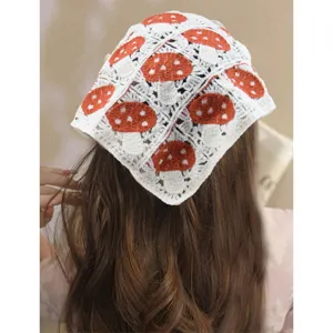 Foulard triangulaire crochet champignon bandeau vintage doux printemps été accessoire