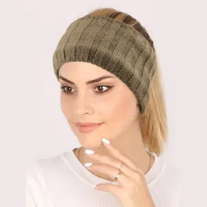 Cozy ribbed knit headband for women, thick fleece lined winter ear warmer, wide hair band.