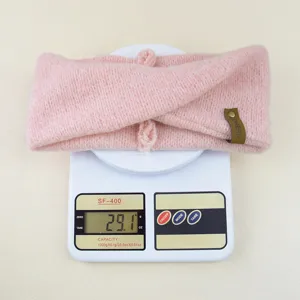 Pink mohair twist knit headband for women, soft winter warm hair band, detail weight 29.1g.