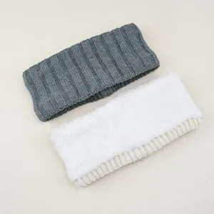 Thick ribbed knit plush headband winter warm wide hair band fleece lined ear warmer soft