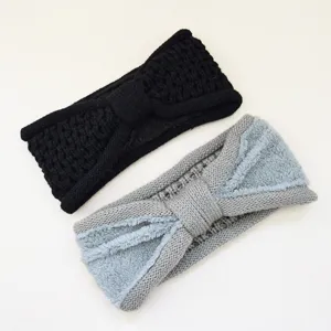 Bandeau à nœud en tricot doublé de polaire cache-oreilles chaud accessoire cheveux
