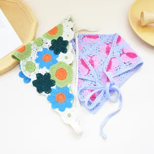 Foulard triangle crochet fleurs papillon bandeau printemps été accessoires de cheveux mignons tricotés