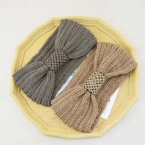 Knitted sequin bow headband warm winter hair band stylish elastic ear warmer hair accessories