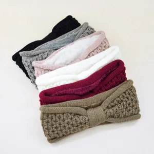 Bandeau tricoté doublé polaire d'hiver cache-oreilles chaud et joli détail de nœud.