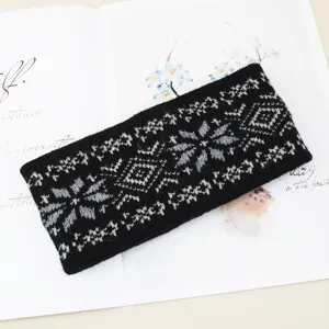 Strick Winter Stirnband schwarz nordisches Schneeflocken Muster kuschelig warm Haarschmuck