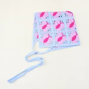 Foulard triangulaire floral au crochet bandeau en tricot doux style pastoral mignon accessoires de