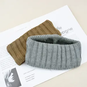 Thick knitted fleece-lined headband, warm winter ear warmer, cozy wide hair accessory.